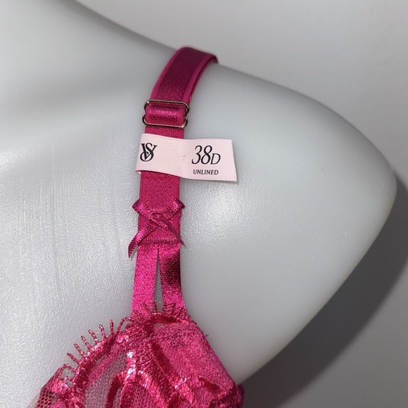 🔥Victoria's Secret Fuchsia Lace Bra and Panty Set Sz 38D // Large New - Picture 10 of 12